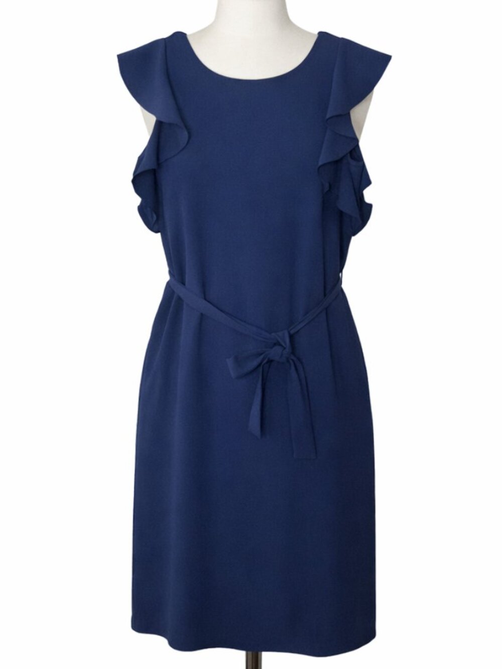 Banana Republic Dress Women Size Small Blue Belted Ruffle Sleeve Keyhole Back